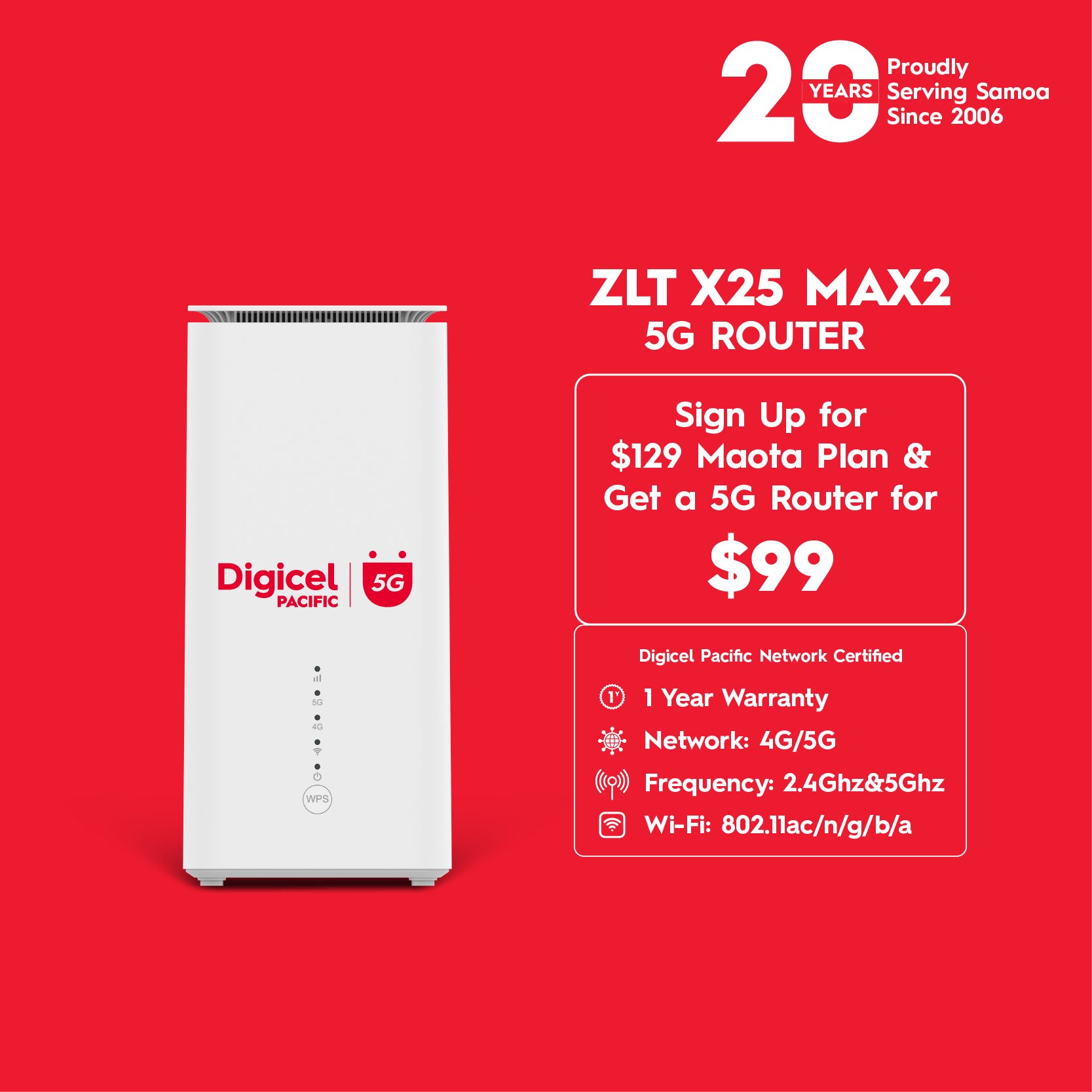 ZLT X25 MAX2 5G ROUTER - Pickup from Digicel Samoa