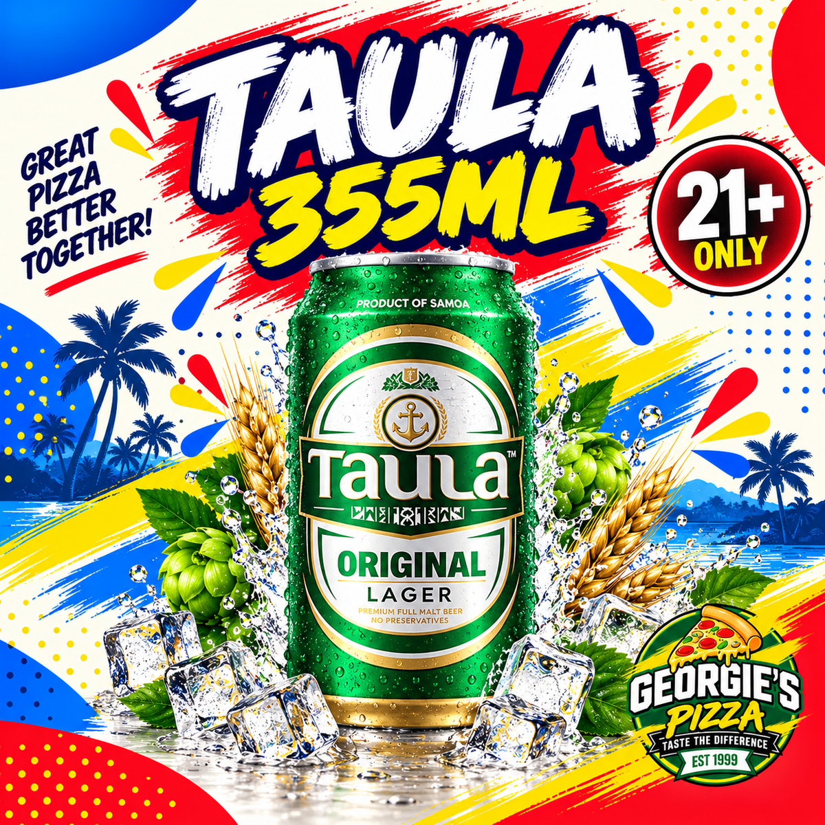 Taula Beer Can 330mls (21+ Only) – Pickup from Georgies Pizza – Taufusi, Upolu