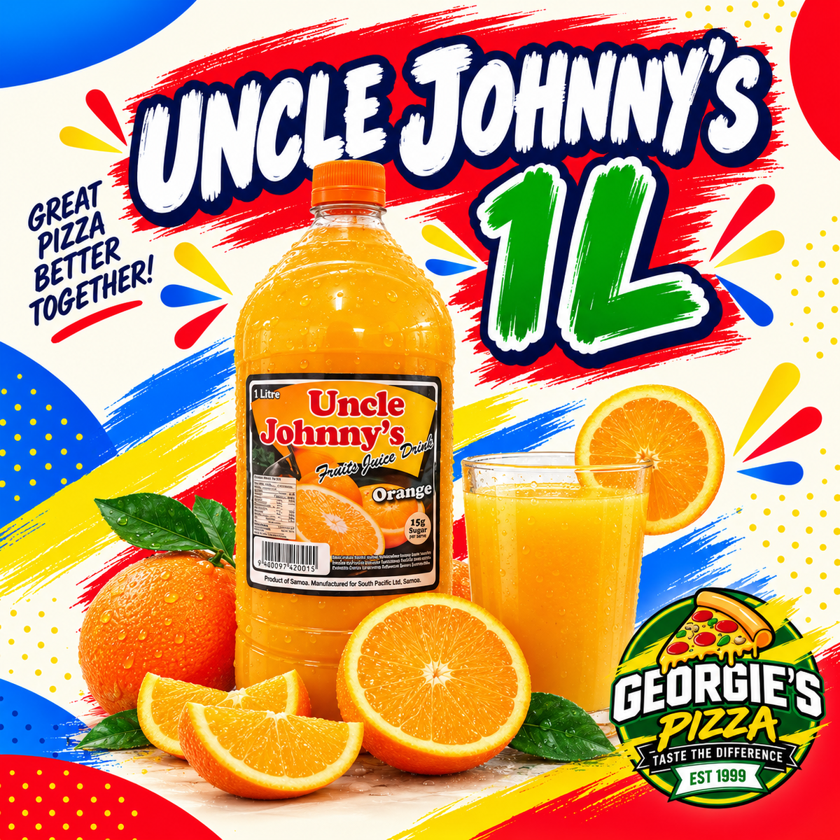 Uncle Johnny's Orange Juice 1L – Pickup from Georgies Pizza – Taufusi, Upolu