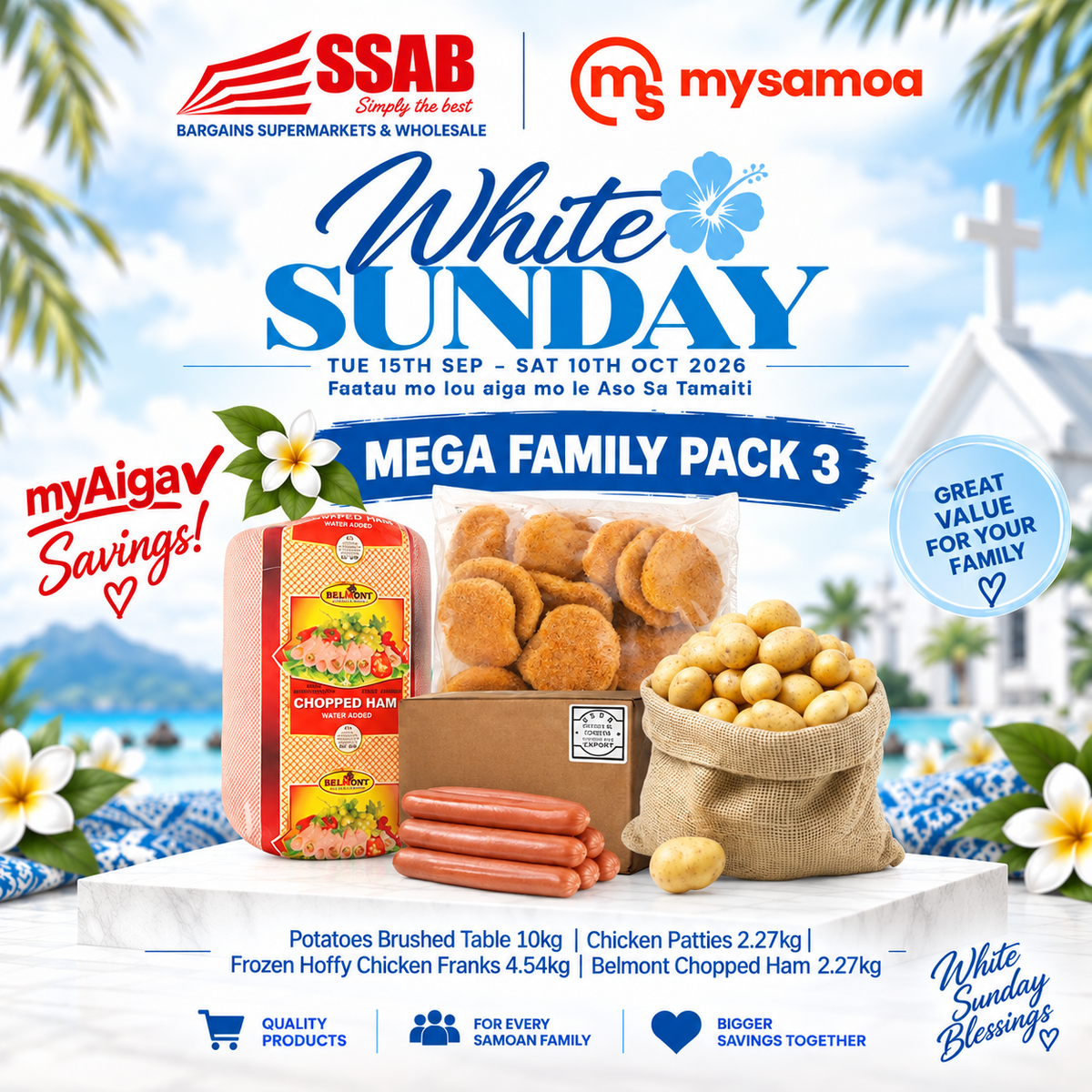 White Sunday Mega Family Pack 3 - Pickup from SSAB BARGAINS SUPERMARKETS & WHOLESALE